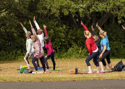 Jane Mackenzie teaching Pilates to a group in Folkestone