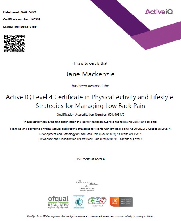 Jane Mackenzie Specialist in Managing Low Back Pain